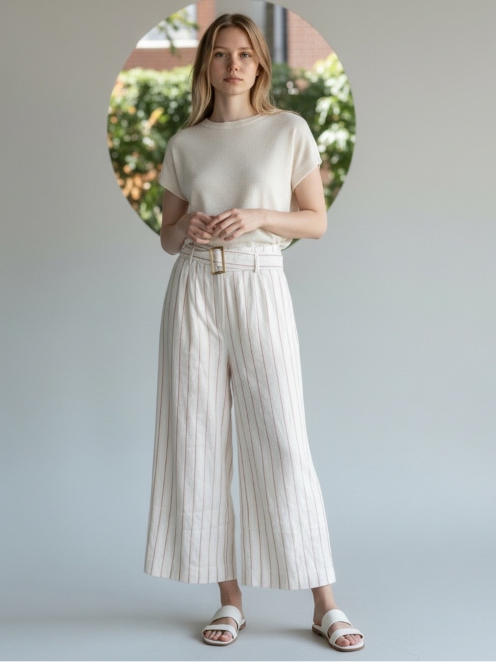 J. jill Linen Stretch Wide Leg Pants Culottes in Barleymult Color Linen Sz M NWT - Picture 11 of 16
